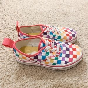 Rainbow checkerboard Vans, Kids Size 12